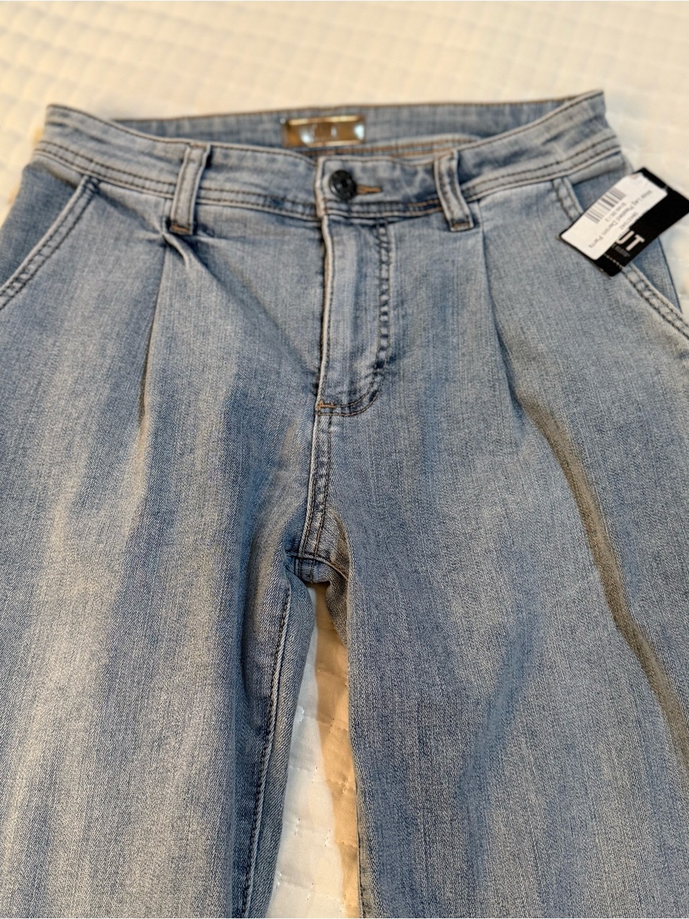 Kut High-Rise Light Blue Pleated Jeans